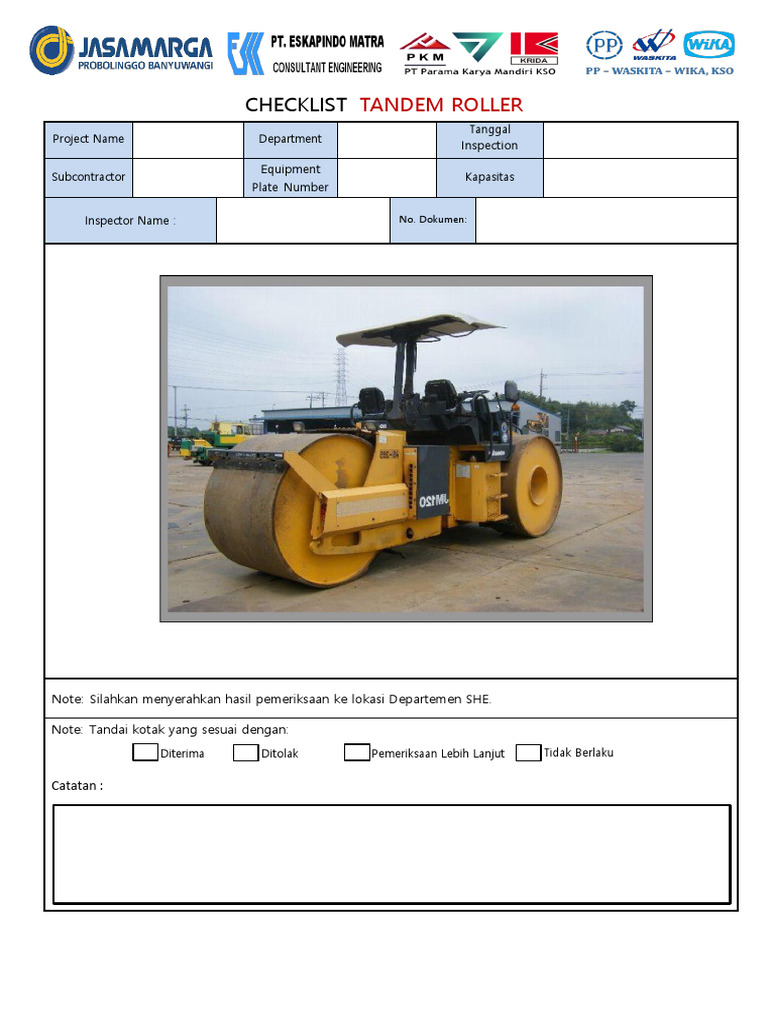 Checklist Inspeksi Tandem Roller | PDF