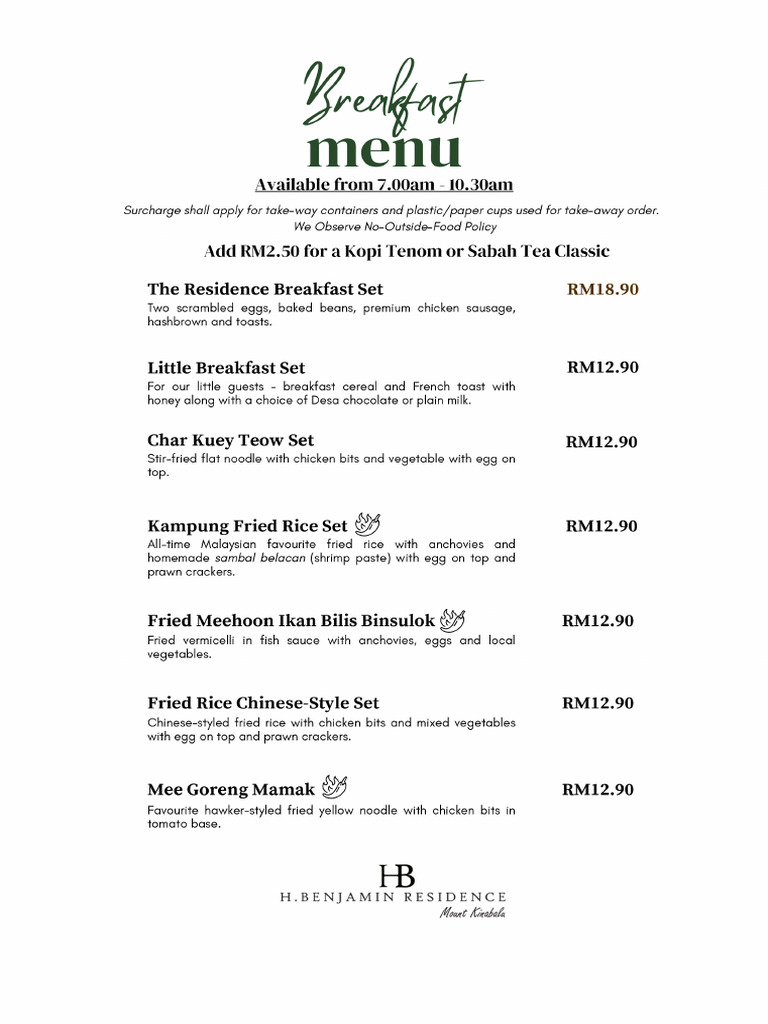 HB Restaurant Menu 2025 (June) | PDF