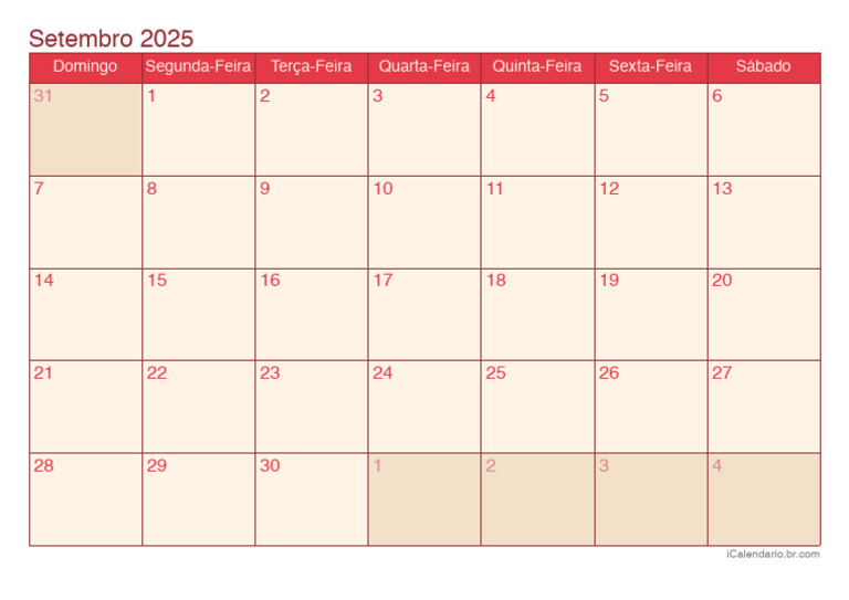 Calendário de Setembro 2025 | PDF