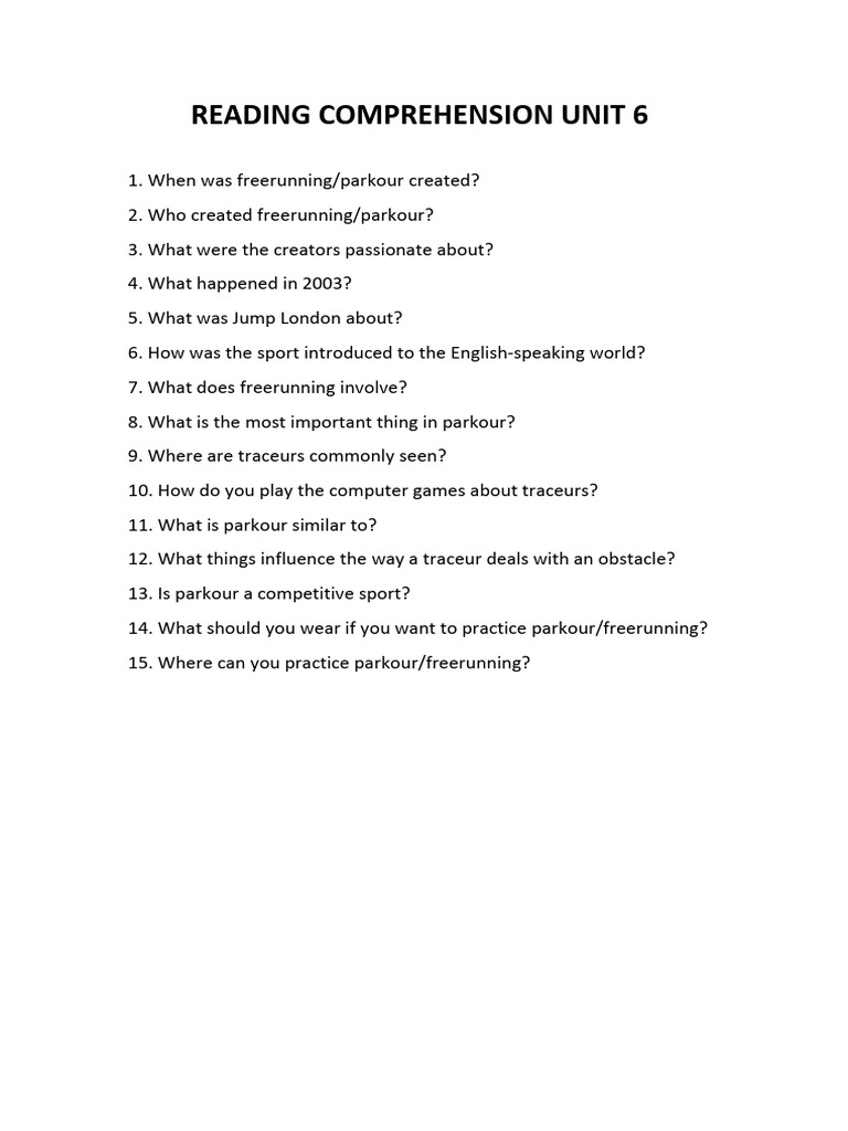 Reading Comprehension Unit 6 | PDF