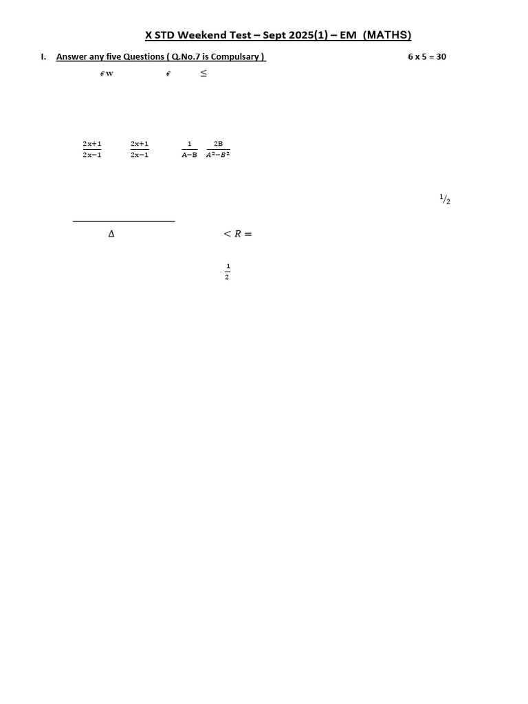 Maths STD Weekend Test - Sept 2025 | PDF
