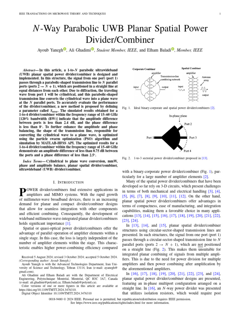 N - Way Parabolic UWB Planar Spatial Power Divider Combiner | PDF ...