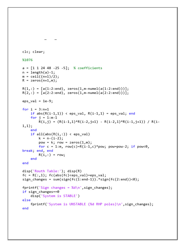 MATLAB Stability Analysis for Systems | PDF