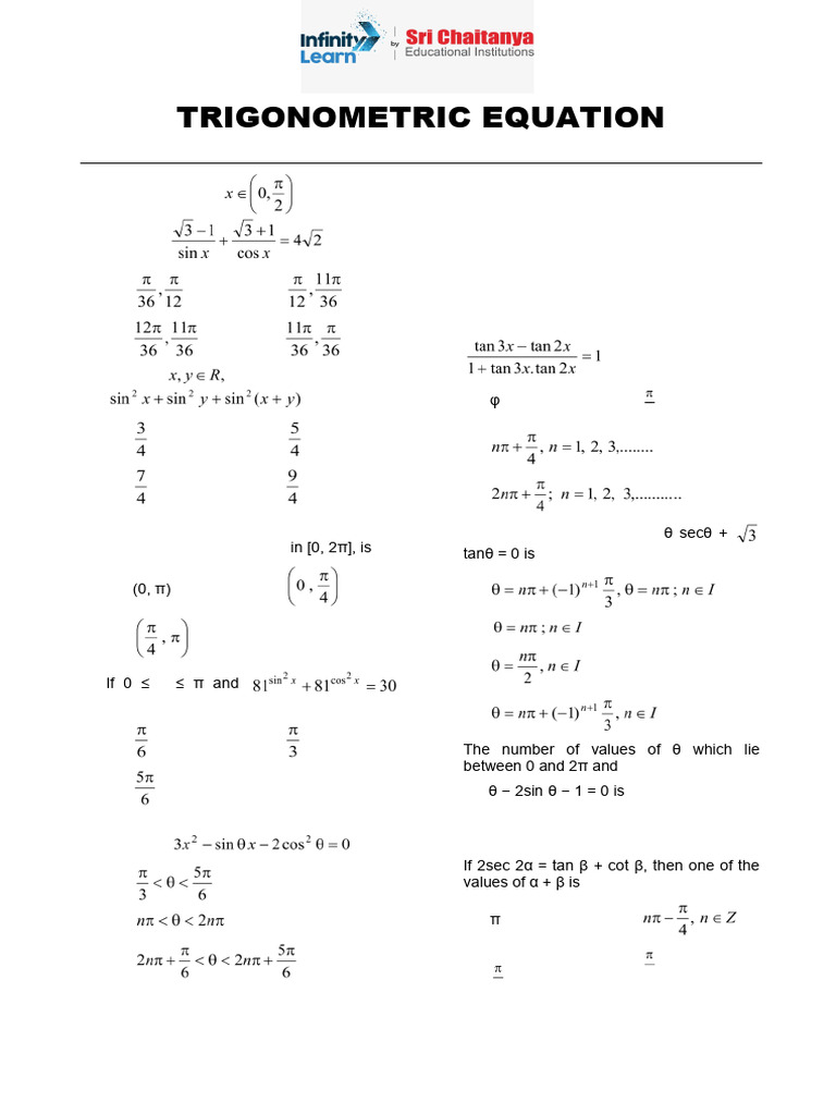 Trigonometric Equations Practice Questions | PDF | Trigonometric ...