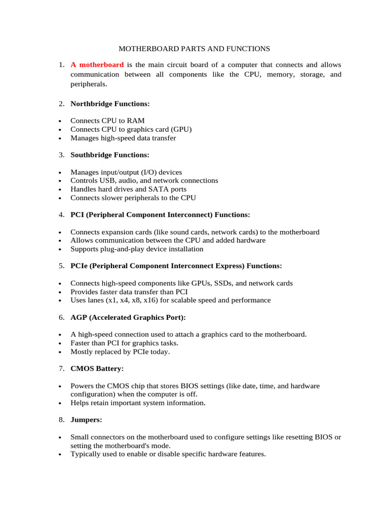 Motherboard Parts and Functions | PDF | Computer Hardware | Graphics ...