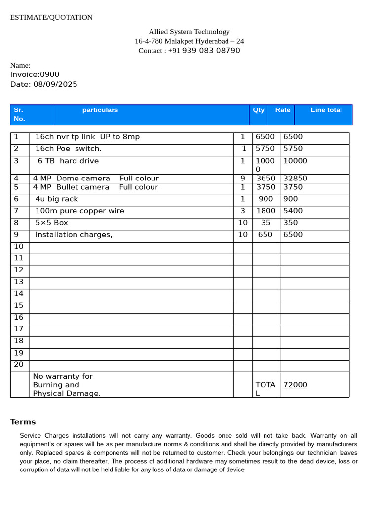 Quotation for Security System Equipment | PDF