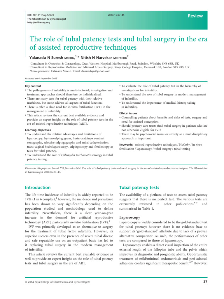 The Role of Tubal Patency Tests and Tubal Surgery in The Era of ...