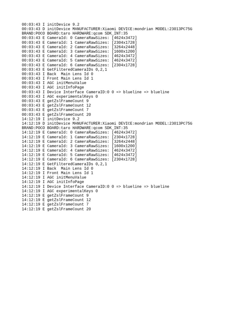 Xiaomi POCO Camera Initialization Logs | PDF