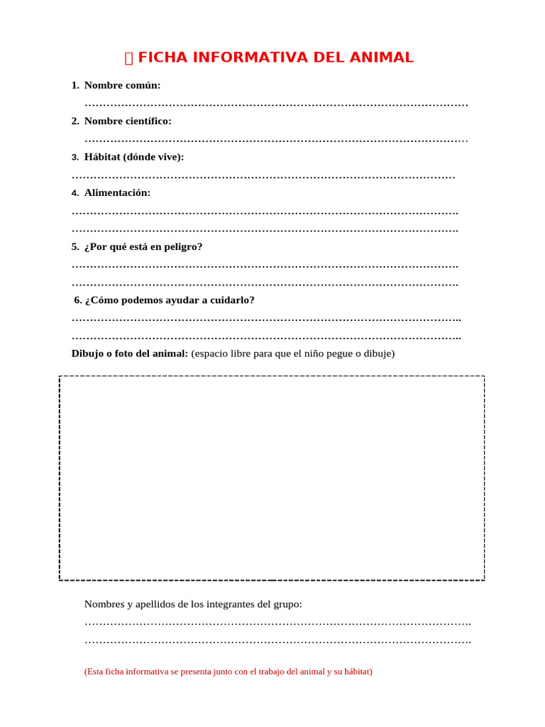Ficha Informativa de un Animal | PDF