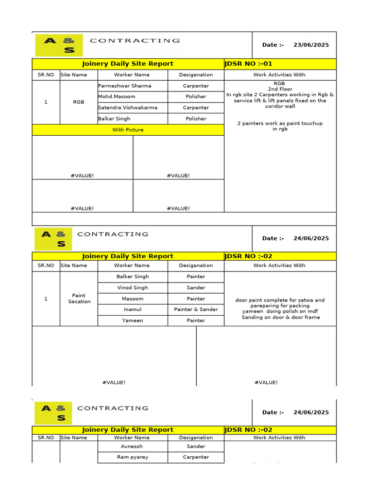 Joinery Daily and Weekly Reports 2025 | PDF | Carpentry | Woodworking