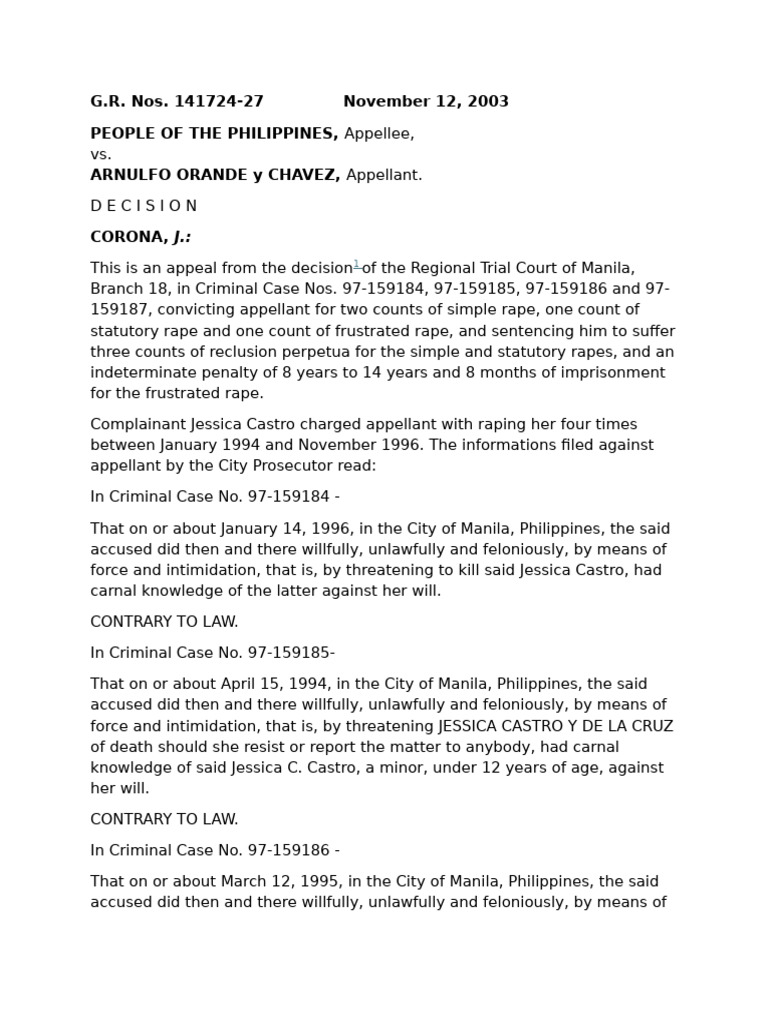 Rape Conviction Case: People vs. Orande | PDF | Rape | Crimes