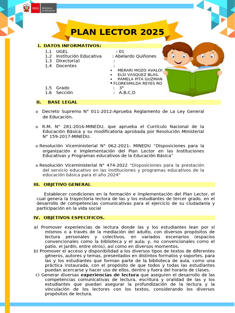 Plan Lector 2025 para Tercer Grado | PDF | Salón de clases | Información