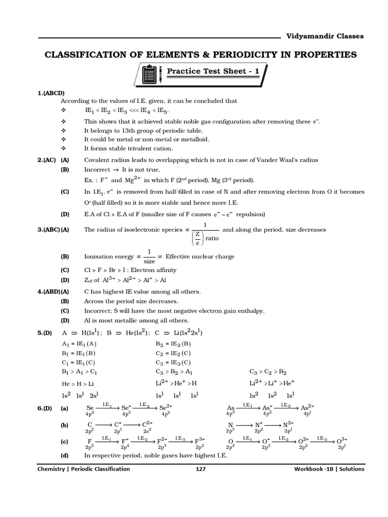 Classification of Elements & Periodicity in Properties: 1. (ABCD) | PDF ...