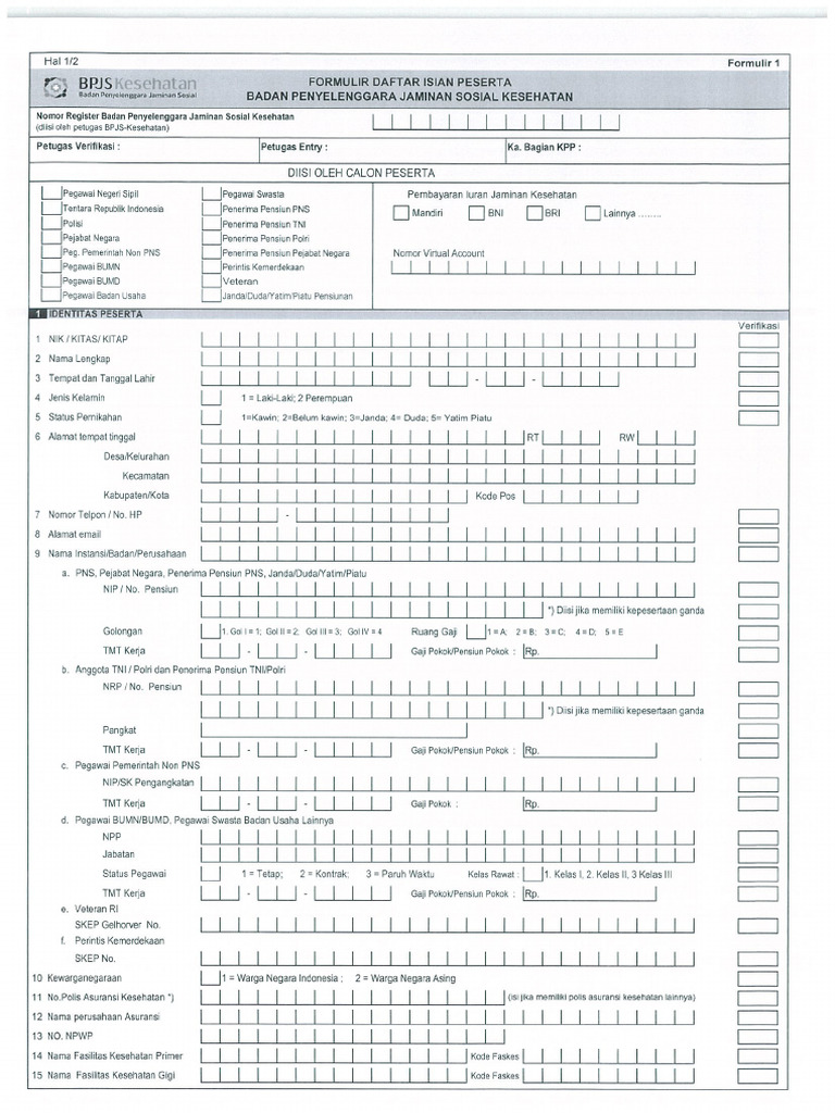 Form Pendaftaran BPJS Kesehatan | PDF