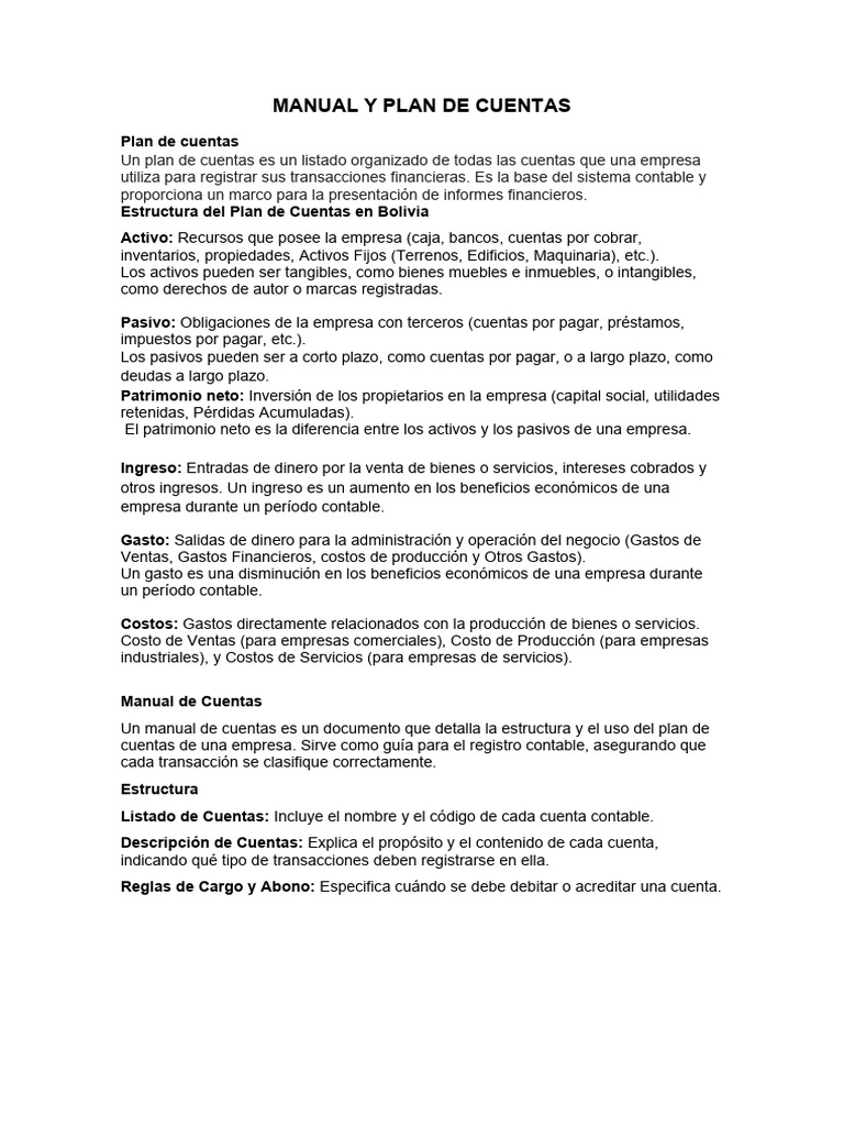 Manual y Plan de Cuentas Contables | PDF | Contabilidad | Business