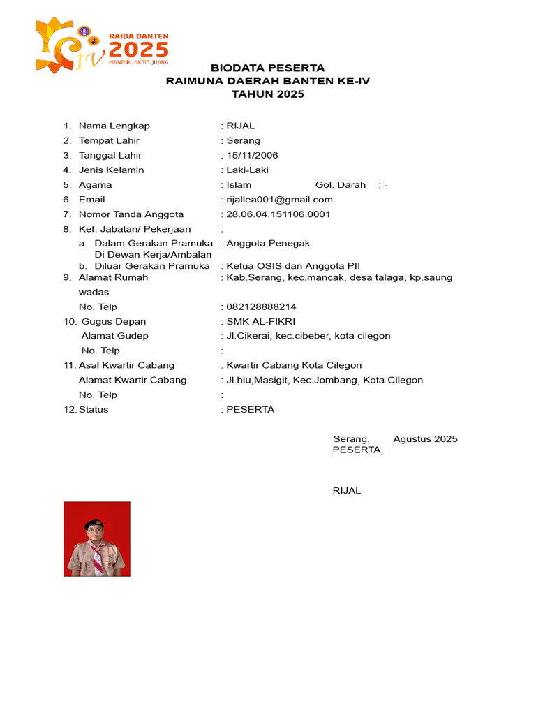 Biodata Peserta Raimuna Banten 2025 | PDF