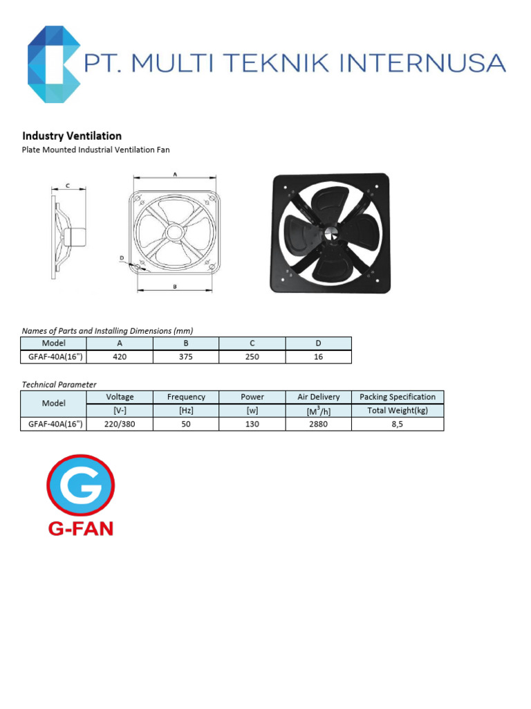 Industrial Ventilation Fan Specs | PDF