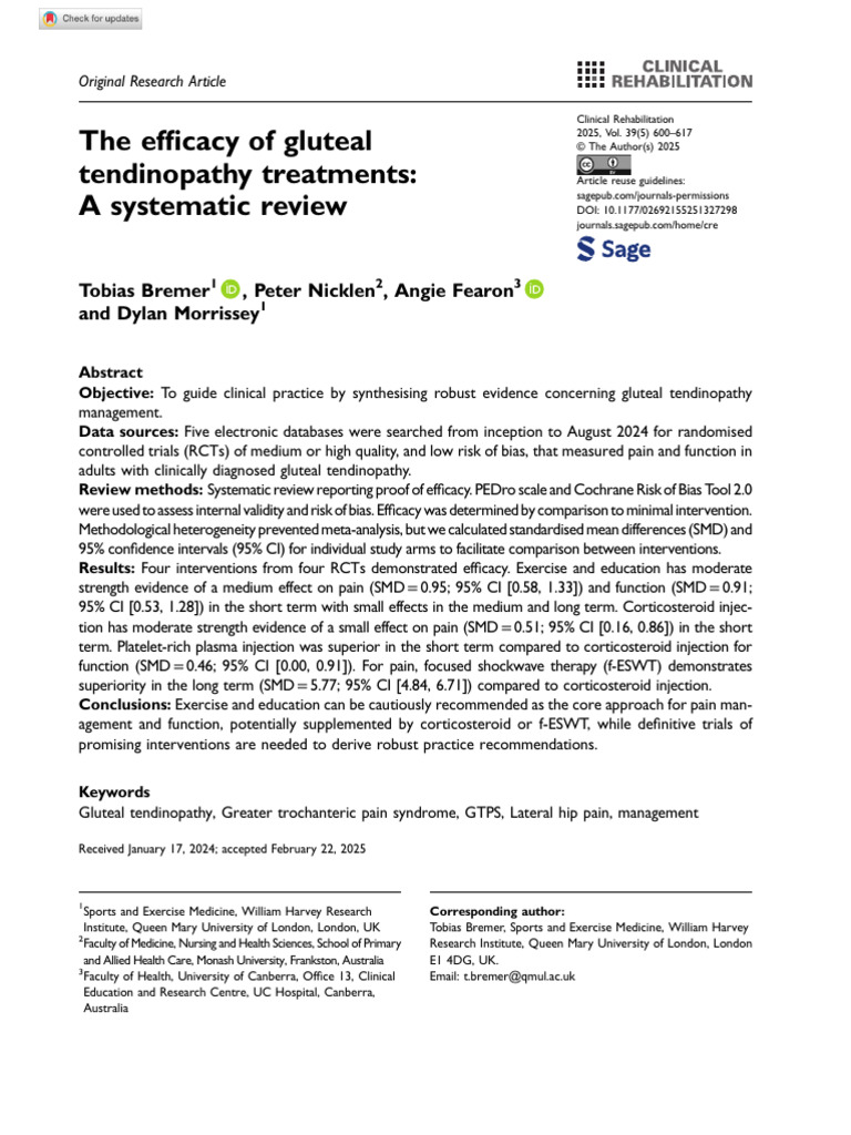 Bremer Et Al 2025 The Efficacy of Gluteal Tendinopathy Treatments A ...
