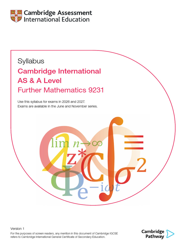 Cambridge AS & A Level Further Math 2026 | PDF | Mathematics