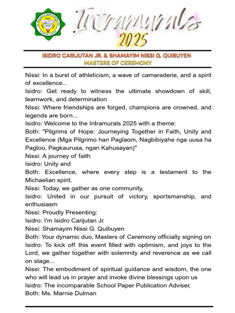 Intramurals 2025: Pilgrims of Hope Event | PDF | Spirituality