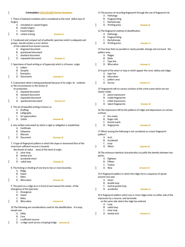 3 Criminalistics Review Questions | PDF | Fingerprint | Forensic Science