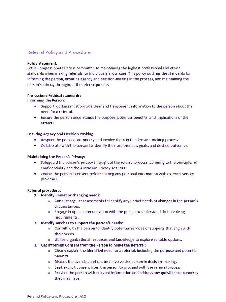 Referral Policy and Procedure Update | PDF | Policy | Privacy