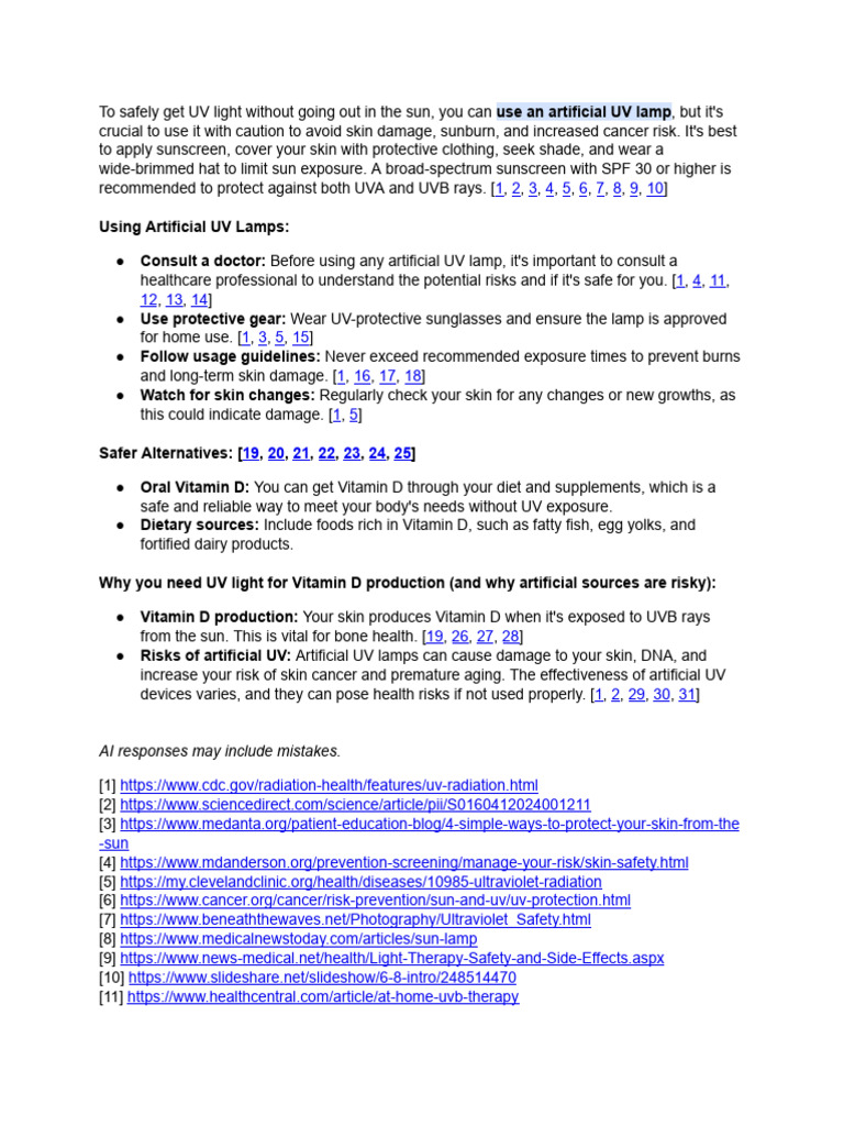 Safe Use of Artificial UV Lamps | PDF | Sunscreen | Ultraviolet