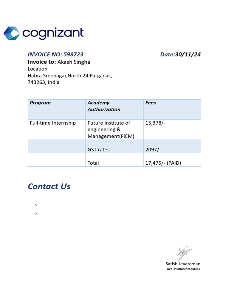Internship Invoice for Akash Singha | PDF
