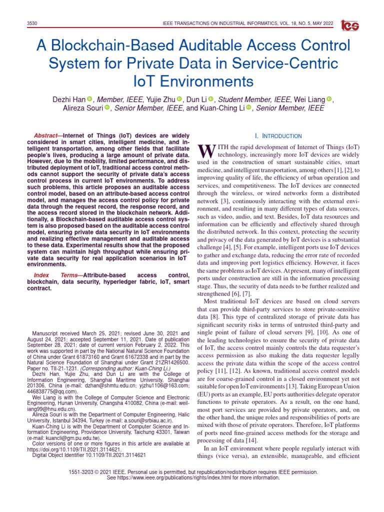 Blockchain Access Control for IoT Data | PDF | Internet Of Things ...