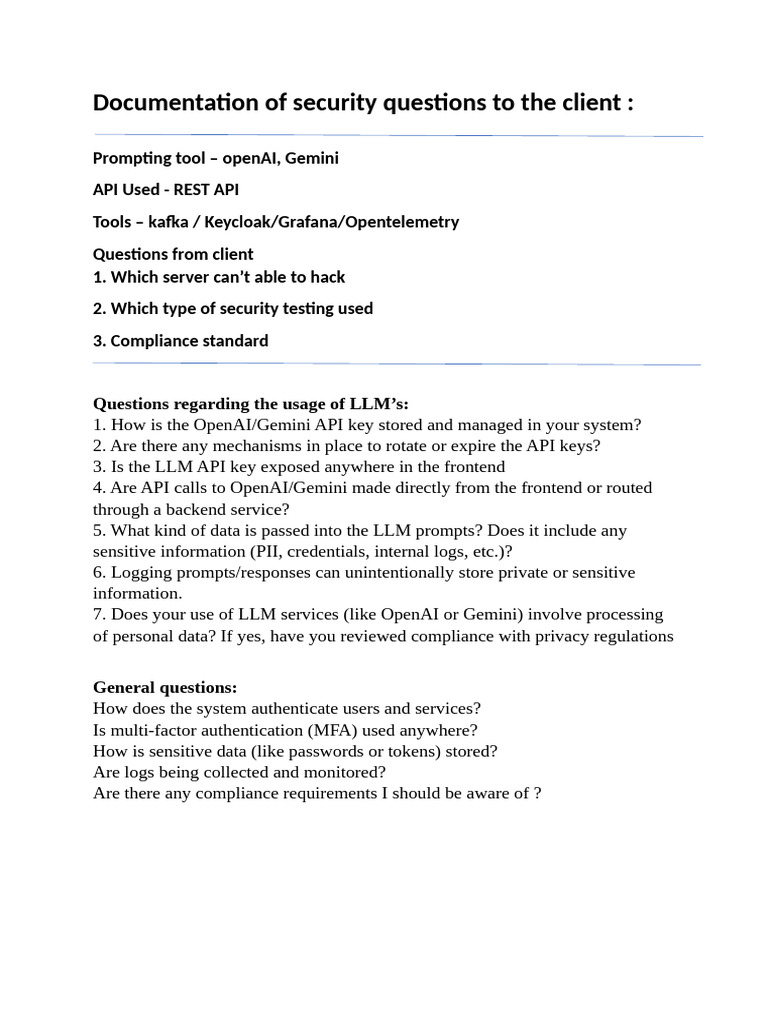 Security Questions Documentation for Clients | PDF