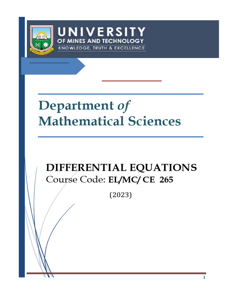 Differential Equations Lecture Notes | PDF | Equations | Differential ...