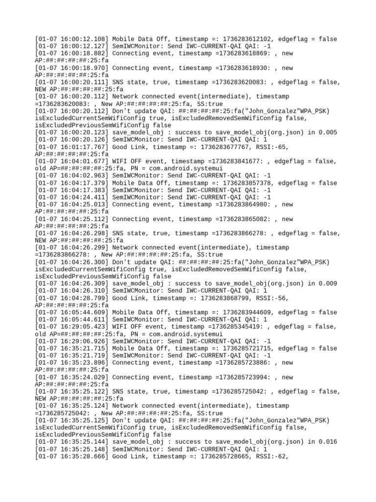 Mobile Data and WiFi Connection Logs | PDF | Computer Standards ...