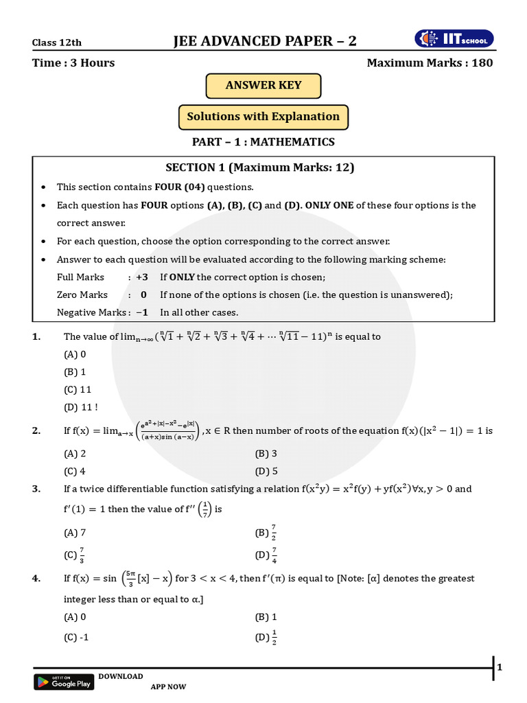 JEE Advanced Paper 2 Mathematics & Physics | PDF | Magnetic Field | Numbers