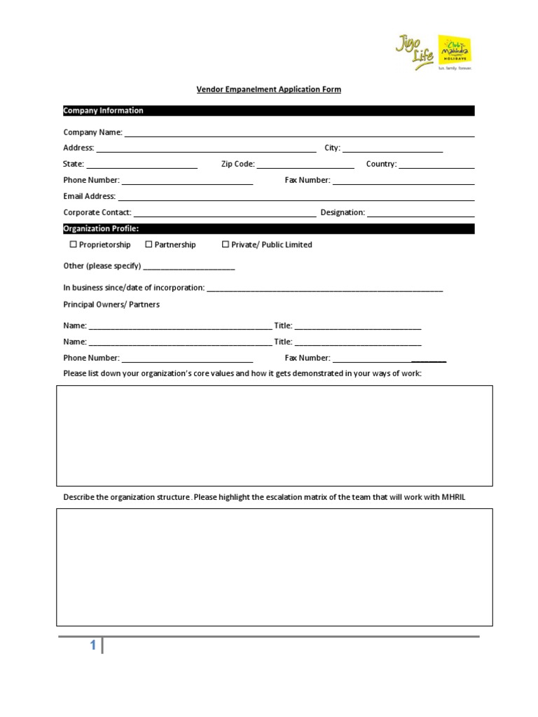 Vendor Empanelment Application Form | PDF | Partnership | Mobile Phones