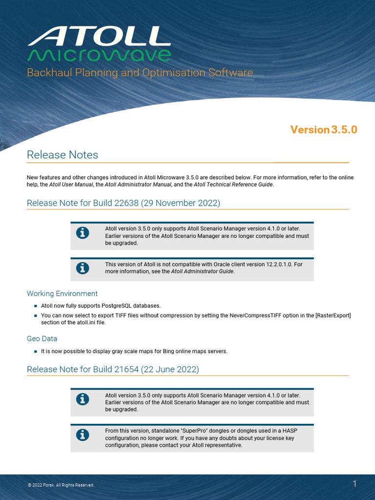 Atoll Microwave 3.5.0 Release Notes | PDF | Databases | Postgre Sql