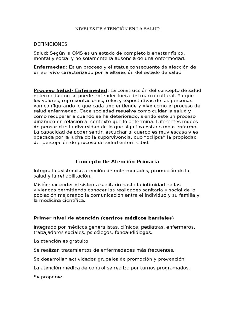 Niveles de Atención en Salud y Modelos | PDF | Cuidado de la salud ...
