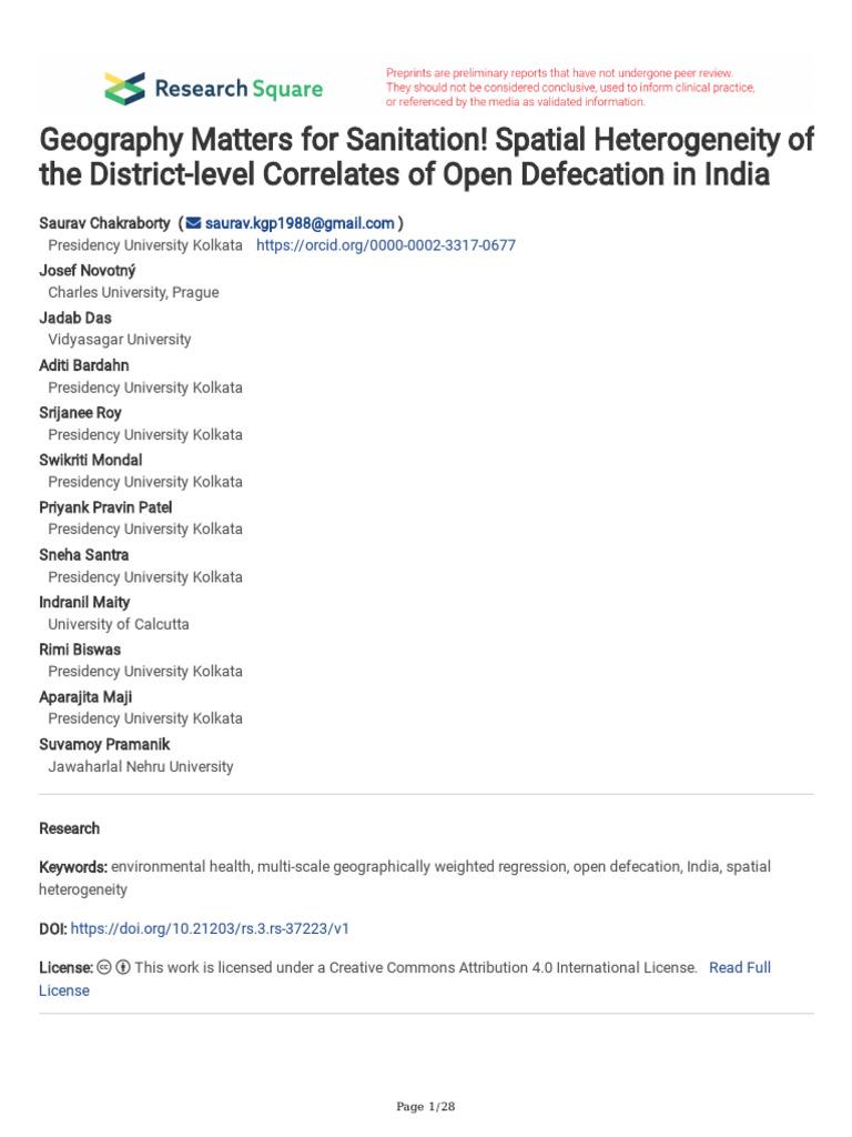 Spatial Analysis of Open Defecation in India | PDF | Linear Regression ...