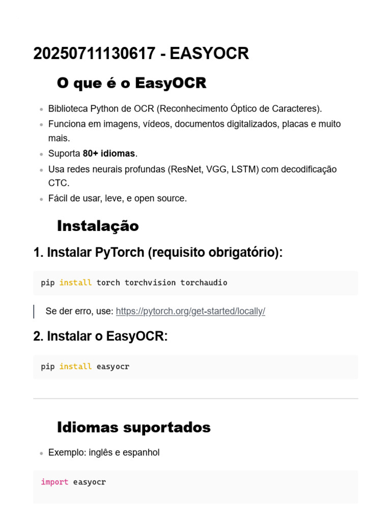 EasyOCR: Guia Completo de Instalação e Uso | PDF | Python (linguagem de ...