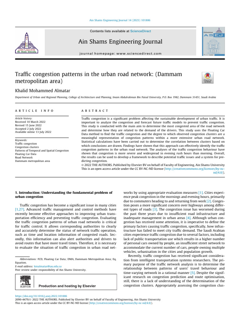 Traffic Congestion Patterns in Dammam | PDF | Workweek And Weekend ...