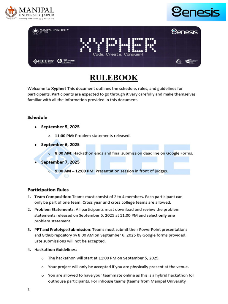 Xypher Hackathon Rulebook 2025 | PDF | Microsoft Power Point | Computing