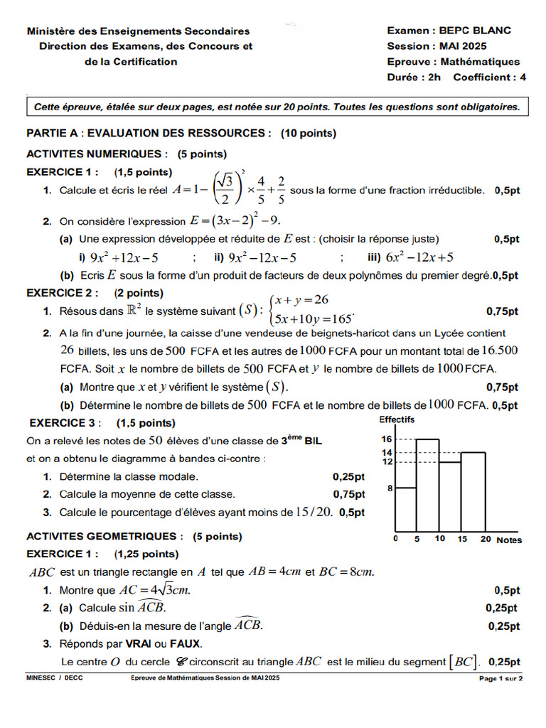 Maths 3eme Mai 2025pdf PDF — free download