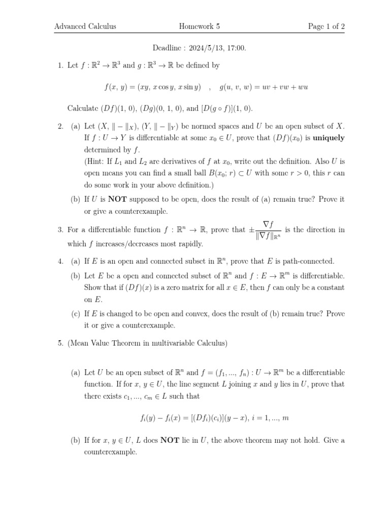 Advanced Calculus Homework 5 Solutions | PDF | Algebra | Mathematical ...