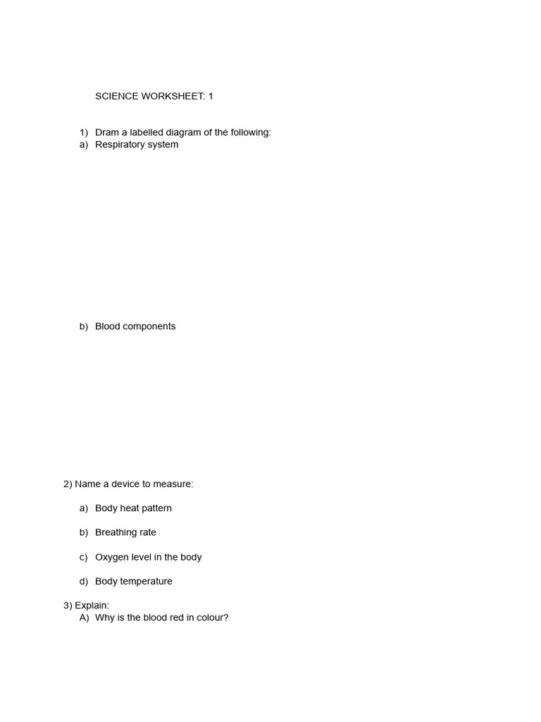 Science Worksheet on Body Systems | PDF