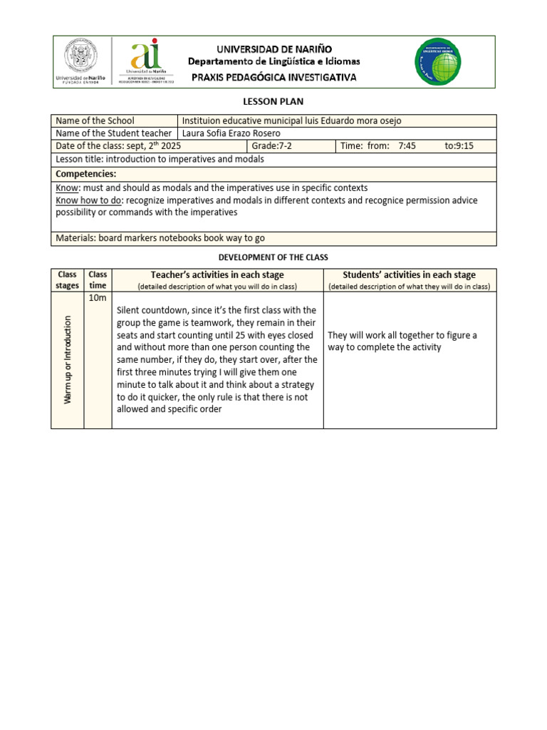 Lesson Plan: Imperatives and Modals | PDF | Verb | Linguistics