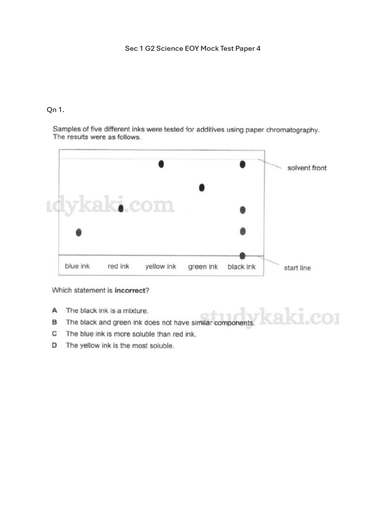Sec 1 G2 Science EOY Mock Test Paper 4 | PDF