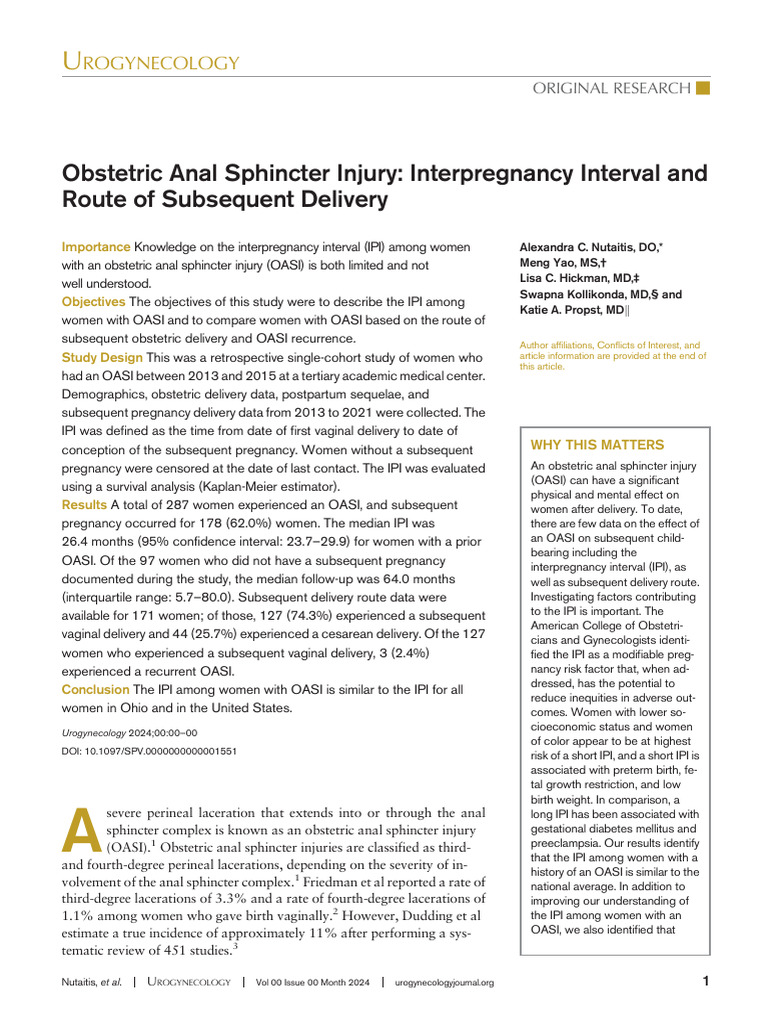 OASI: Interpregnancy Interval Insights | PDF | Childbirth | Pregnancy