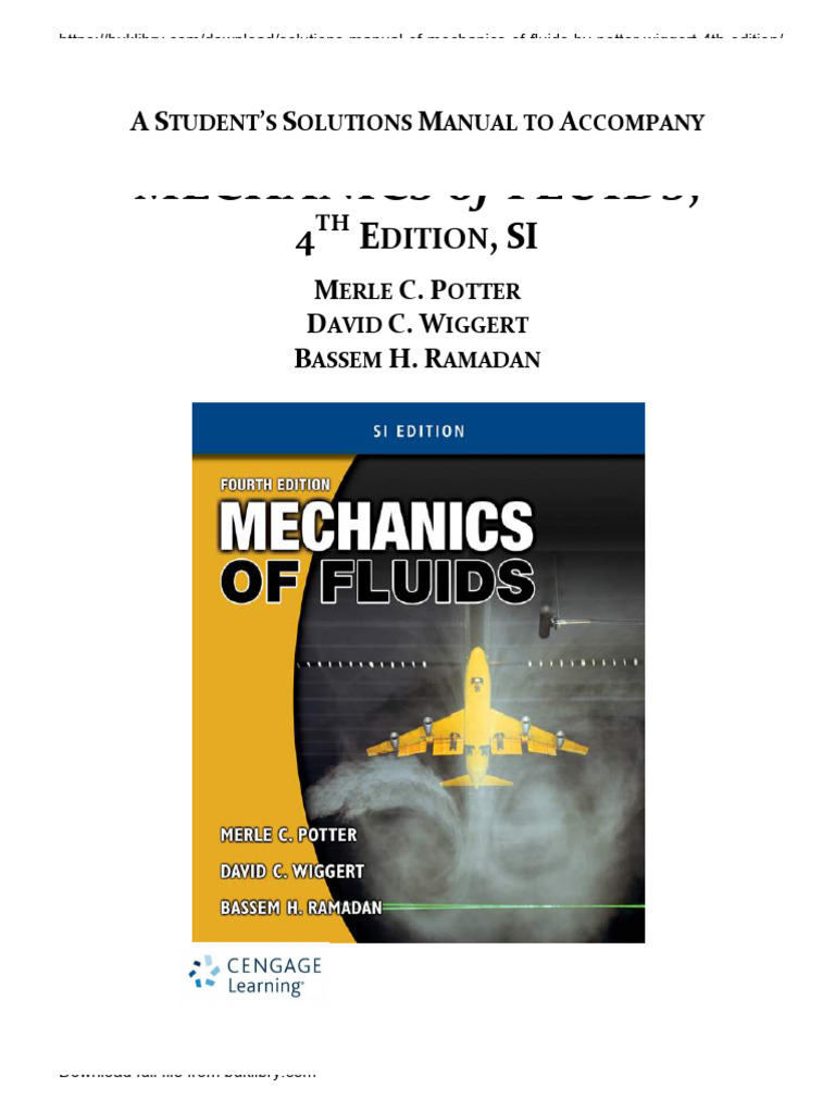 Solutions Manual of Mechanics of Fluids by Potter & Wiggert - 4th