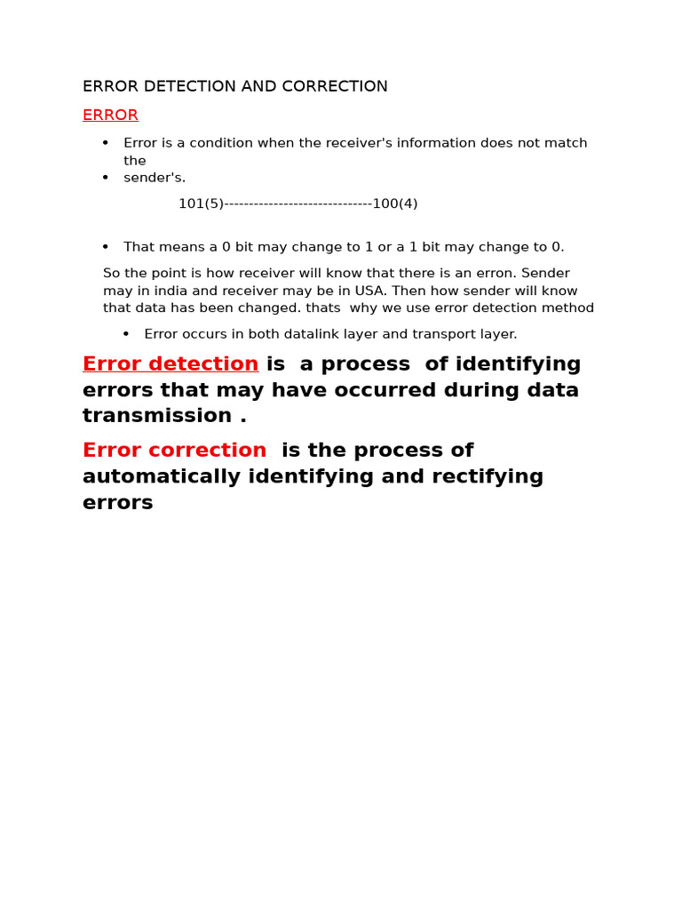 Error Detection and Correction Methods | PDF | Error Detection And ...