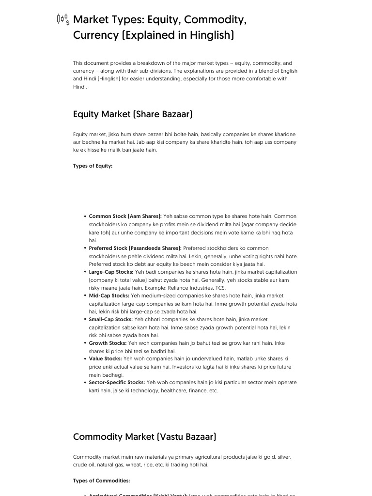 Equity, Commodity, Currency Markets Guide | PDF | Foreign Exchange ...