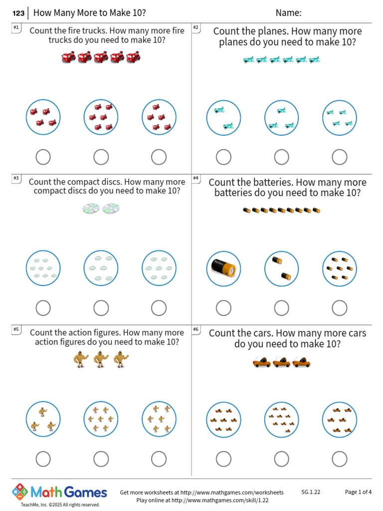 1 22 How Many More To Make 10 | PDF